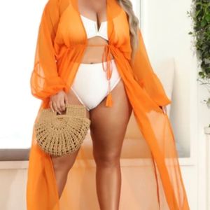 Plus swim coverup kimono in Orange